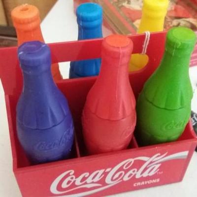Mixed Lot of Coca Cola Items - Coca Cola crayons, Santa tin, three (3) ornments, stocking hanger, Ch