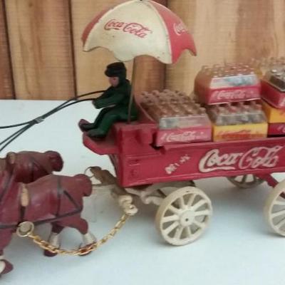 Coca Cola toy horse drawn reproduction drawn carriage (metal).