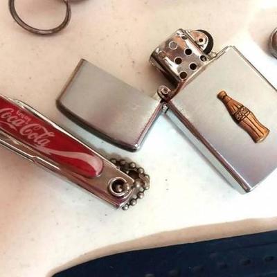 Mixed lot of Coca-Cola Cross pen, Barlow Coca-Cola lighter, miniature Coca-Colas, Coca-Cola can knif