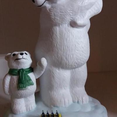 Cooper Farms Christmas Tree Hut and Coca-Cola Polar Bear Music Box from 1996 (missing coke bottle); 