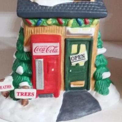 Cooper Farms Christmas Tree Hut and Coca-Cola Polar Bear Music Box from 1996 (missing coke bottle); 