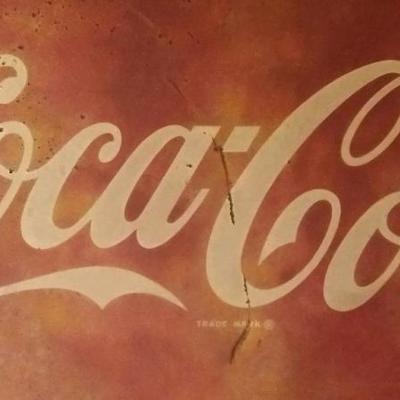 Drink Coca-Cola Button sign, original paint on sign, 24.5 inches.
