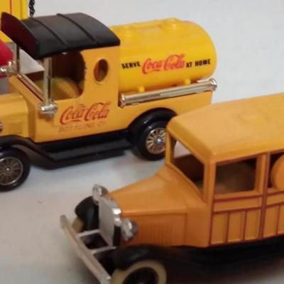 One (1) Coca-Colar truck by Ertl - replic 1940 pick up truck with Elf and Peguin with tree, six (6) 
