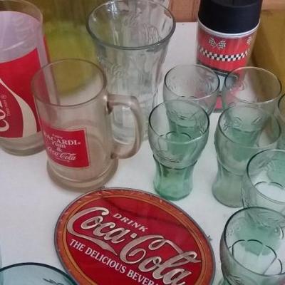 Assortment of Coca-Cola glasses, one (1) Coca-Cola pitcher, four (4) decks of playing cards, five (5
