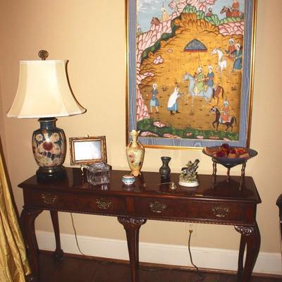 Console Table, Lamps, Vases, Artwork