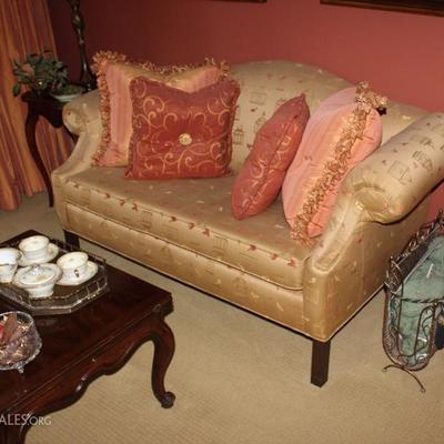 Sofa, Pillows, Side Table, Coffee Table