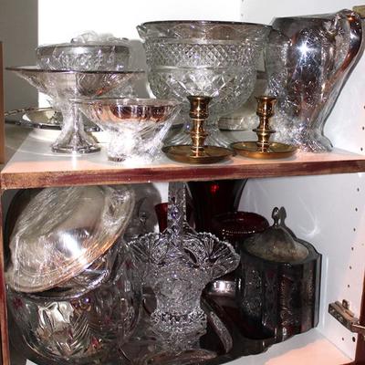 Crystal, Glassware, Silver Plated Items