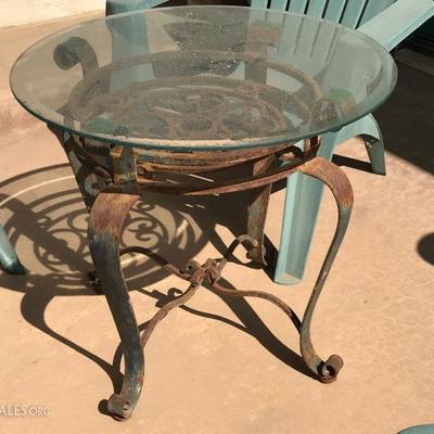 Wrought iron round table with beveled glass top