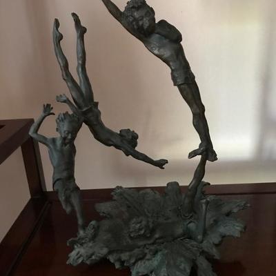 Ltd. Ed. bronze statue of little boys playing in the water - a sculpture by Mark Hopkins, signed and numbered