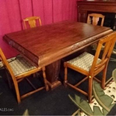 $131.00 - 5 PC ART DECO DINING SET, TABLE WITH 4 CHAIRS WITH SKYSCRAPER TOPS