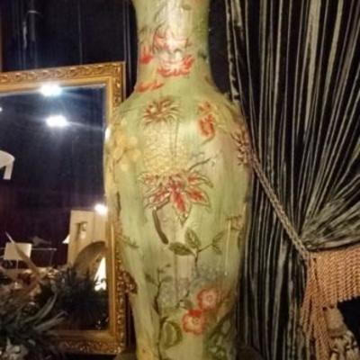 $40.00 - LARGE CERAMIC VASE, PAINTED FLORALS AND PINEAPPLES, VERY GOOD CONDITION WITH NO CHIPS, 35