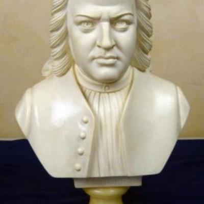$98.00 - BUST OF J S BACH ON A FAUX MARBLE BASE SCULPTED IN VIENNA AUSTRIA