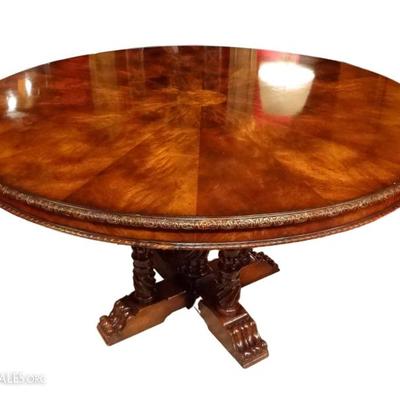 AUCTION ONLY - MAHOGANY DINING TABLE, PEDESTAL BASE, ROUND TOP, VERY GOOD LIGHTLY USED CONDITION