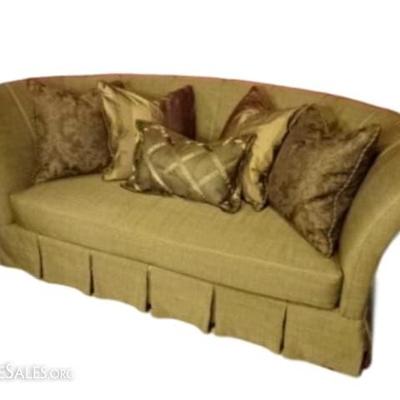$183.00 - PAUL ROBERT SILK SOFA, TAUPE COLOR SILK WITH BRONZE AND TAUPE SILK ACCENT PILLOWS, #2 OF TWO IDENTICAL SOFAS AVAILABLE,...