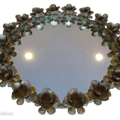 $95.00 - METAL MIRRORED CENTERPIECE TRAY, FLORAL CANDLE HOLDERS, SILVERED FINISH