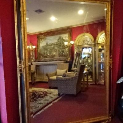 $392.00 - LARGE 7 FT NEOCLASSICAL MIRROR, GOLD GILT AND EBONIZED FRAME, VERY GOOD CONDITION, 7' X 5'