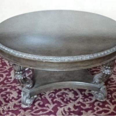 $46.00 - TWO ROUND CHIPPENDALE STYLE COFFEE TABLES, DARK FINISH, SOLD SEPARATELY