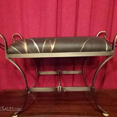 $144.00 - LA BARGE BRASS AND METAL BENCH, MADE IN ITALY, HOLLYWOOD REGENCY STYLE ROPE AND TASSEL