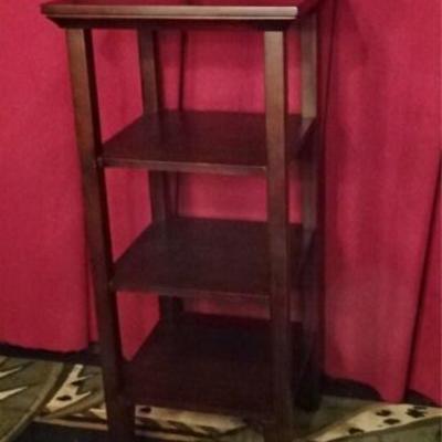 $53.00 - WOOD ETAGERE / BOOKCASE, DARK FINISH, VERY GOOD CONDITION, 43.5