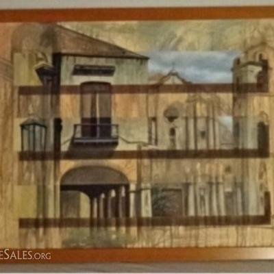 $53.00 - PORTULES SIGNED OIL ON CANVAS PAINTING, PLAZA DE LA CATEDRAL, SIGNED LOWER RIGHT AND DATED 