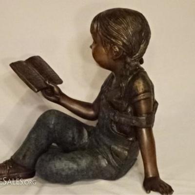 $489.00 - LARGE BRONZE SCULPTURE, GIRL READING BOOK, EXCELLENT CONDITION, 16