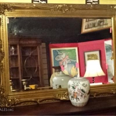 LARGE GEORGIAN STYLE GOLD FINISH MIRROR, VERY GOOD CONDITION, 58