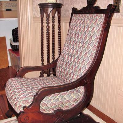 Antique Eastlake Slope back platform rocker.style  1870-1890s excellent condition.  I believe it to be Walnut with incisings and clean...
