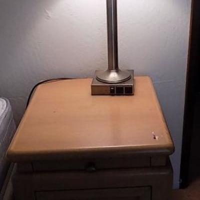 MIT074 Wooden Oak Nightstand and Lamp
