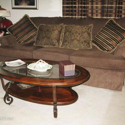 couch with matching chair, coffee and end tables