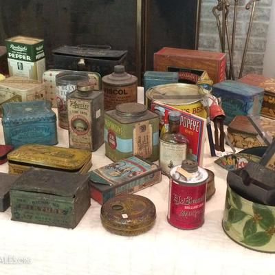 Large collection of antique and vintage tins