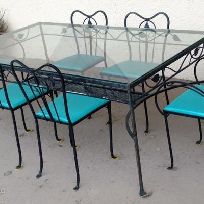 Vintage Wrought Iron & Glass Dining Set