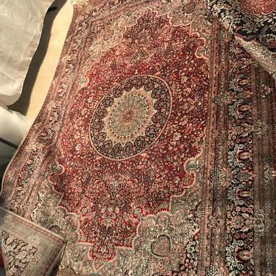 Vintage silk Persian rug carpet 