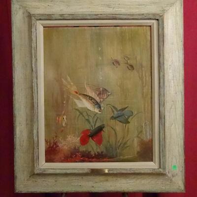 ALFONSO T TORAN (1896-1965) OIL ON BOARD PAINTING, TROPICAL FISH, SIGNED LOWER RIGHT