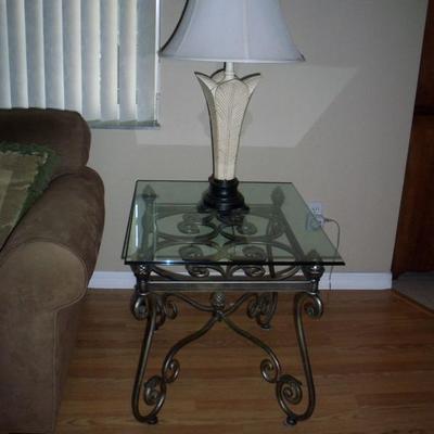 Glass top End table with metal base ( 1 of 2 ), Lamp ( 1 of 2 )