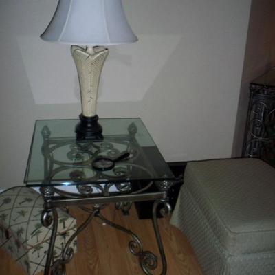 2nd Glass top End table with metal base, 2nd Lamp, Ottoman
