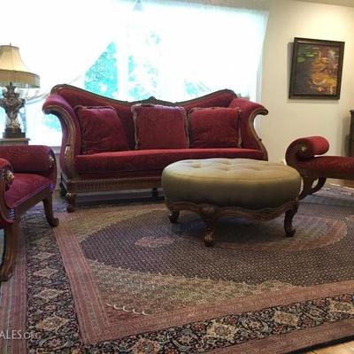 Custom Made High Back Statement Sofa, Persian Tabriz in Mahi Design 