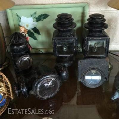 antique 1920's (or older) lanterns from the side of Model-T cars. An automobile restorer's find! 