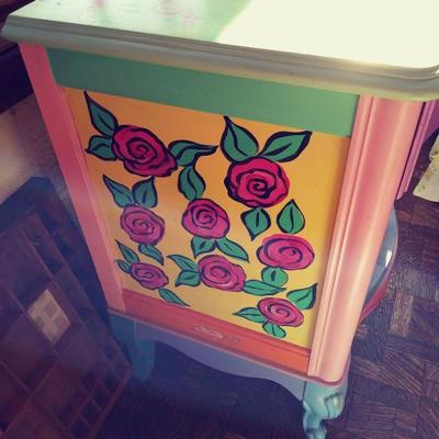 side view of painted night stand