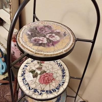 Handmade mosaic 3 tier corner trivet or plantern 4' high $28