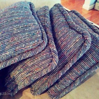 4 matching DOWN FEATHER upholstery fabric pillows with rolled-piping trim to match the custom made upholstered (single sz) bed//mattress...