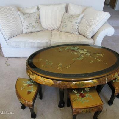 Oriental Coffee Table with six Stools