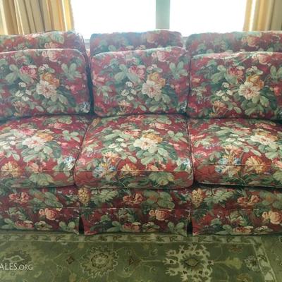 Pennsylvania House Sofa, Queensland Fabric. Pottery Barn Slipcover to fit, also available for purchase, solid taupe color. 