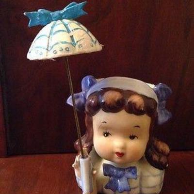 rare school girl w/ umbrella (open vase)