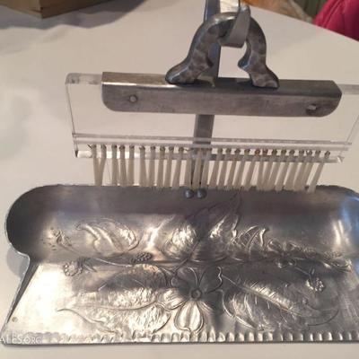 Early American "Aluminum ware" brush for table crumbs 
