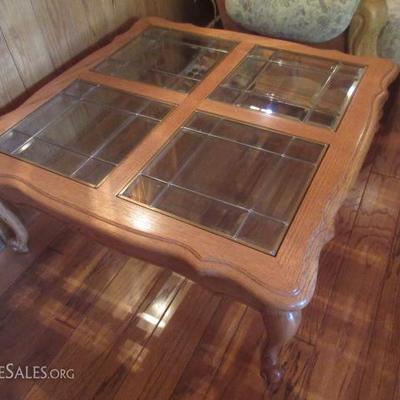 Vintage oak and glass coffee table