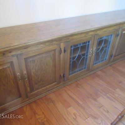 Vintage custom oak extra-long buffet with 3 cabinet sections