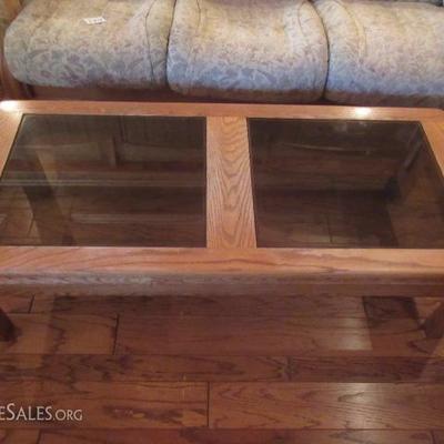 Vintage oak with smoky glass rectangular coffee table