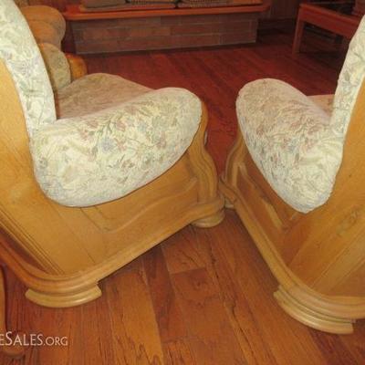 Custom made in Belgium, solid Belgian oak back / side / footboard chairs with tapestry fabric - very unique and gorgeous