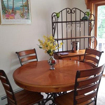 Pedestal dining table with (4) chairs and cupboard