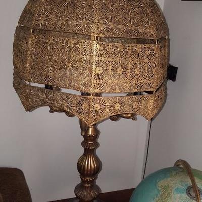 Mid Century lamp with metal lace shade